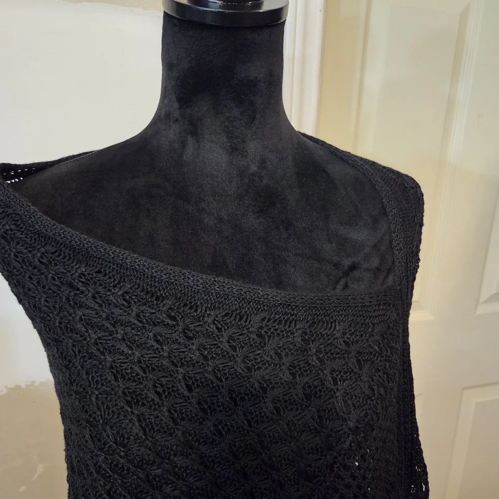 Open Stitch J.Jill Poncho Cape Black Women's Sweater Cover Up One Size NWT BOHO - Picture 3 of 9